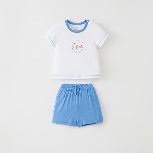 Blaues Raglan-Hemd-Shorts-Set