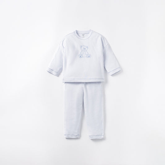 Bear Print Cotton Long Arm Pullover And Pant Set